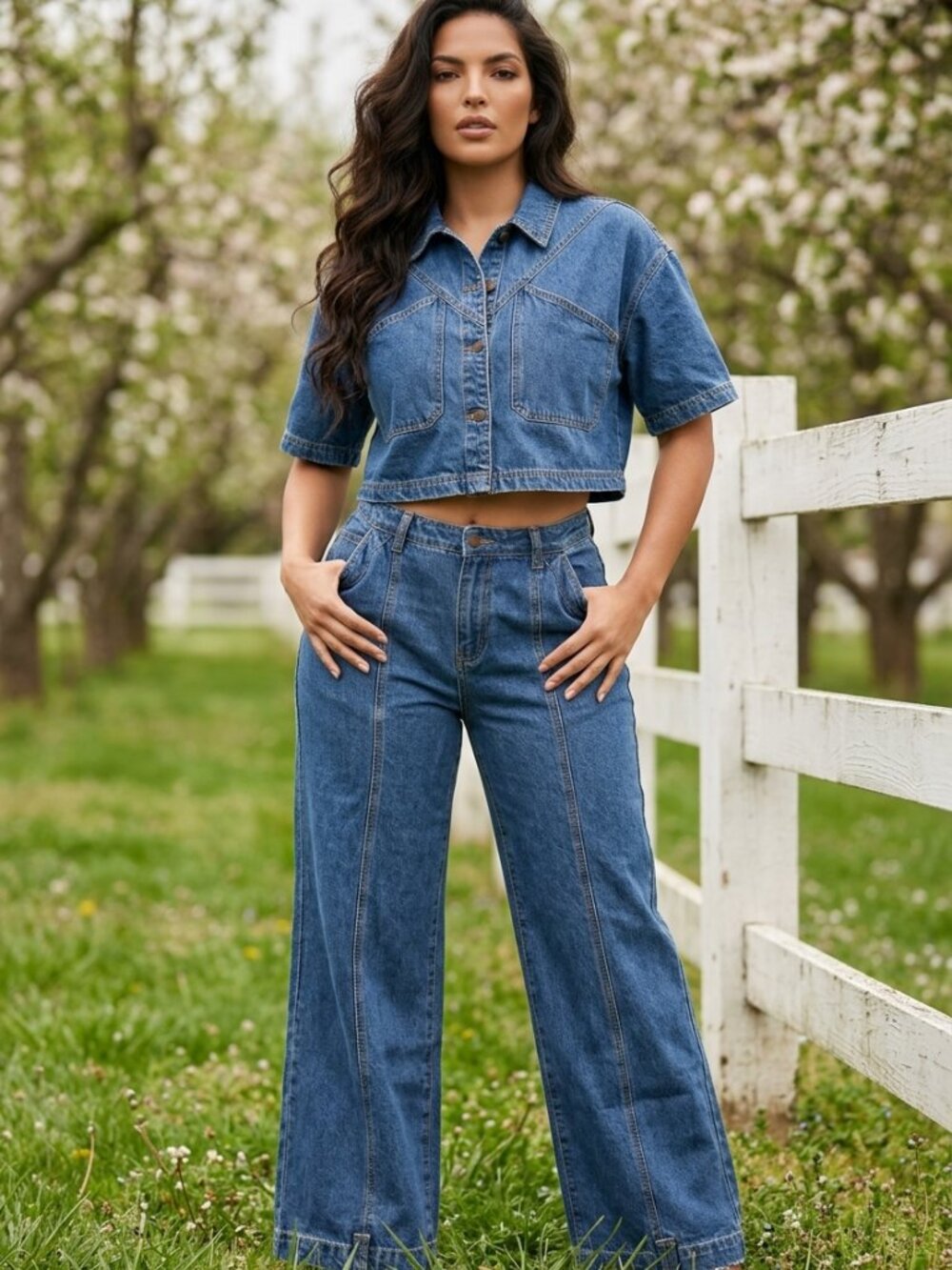 Denim Crop Top Shirt/ Denim Crop Top Jacket - Picture 5 of 11